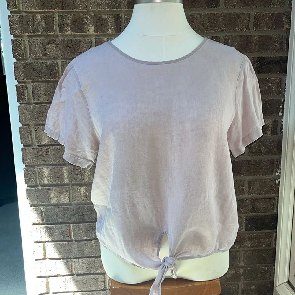 Rachel Zoe 100% Linen Short Sleeve top with botton back and tie front size XL